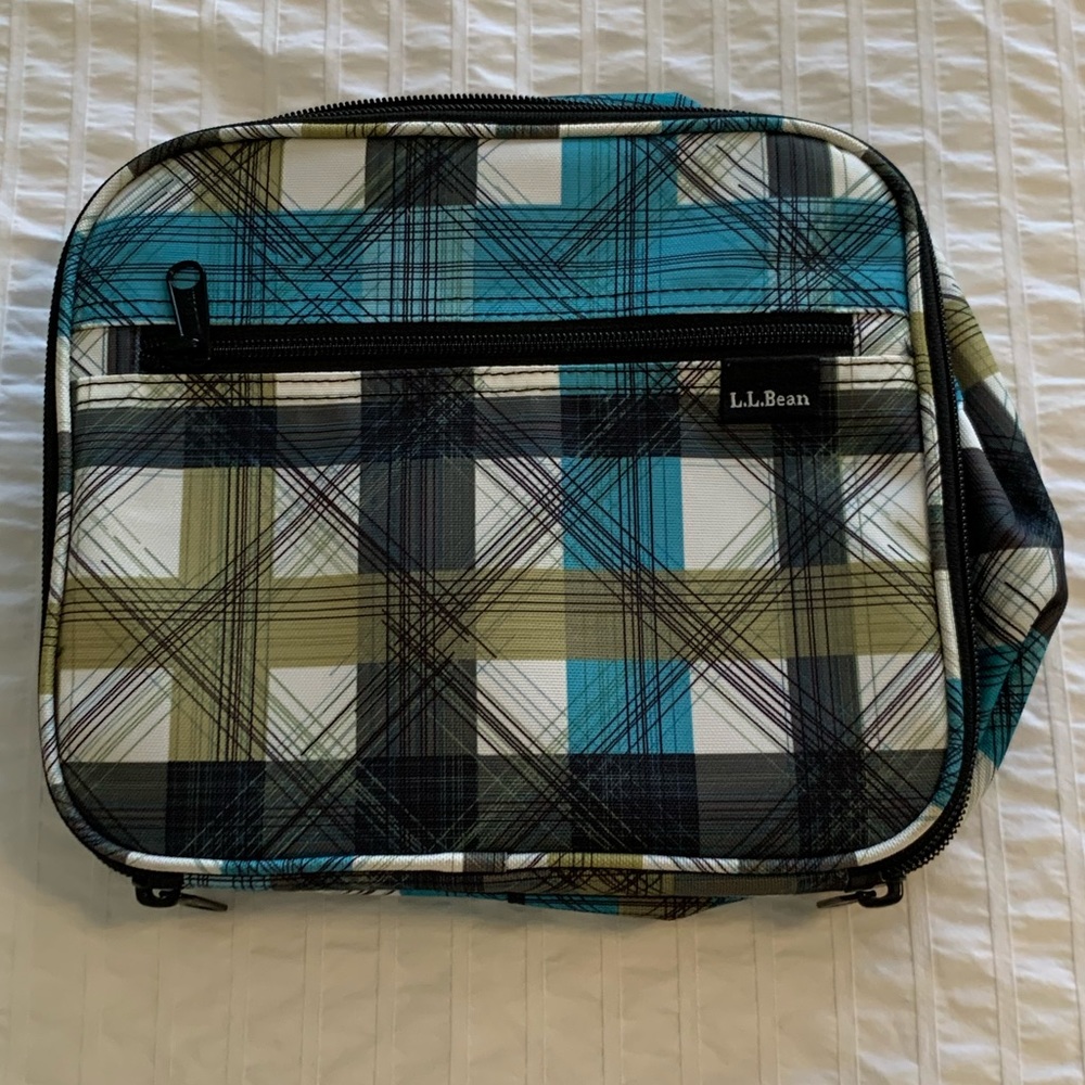 L.L. Bean personal travel toiletry organizer. Small. Plaid print.